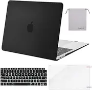 MOSISO Compatible with MacBook Air 13 inch Case 2022, 2021-2018 Release A2337 M1 A2179 A1932, Plastic Hard Shell&Keyboard Cover&Screen Film&Storage Bag for MacBook Air 13.3 inch Case, Black
