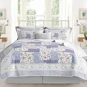 Purple Bedding Sets King - Reversible Microfiber Farmhouse Quilts with 2 Shams Soft Lightweight Bedding Flower Bedspread Coverlet Summer Comforter Set, 96''x106'', Purple Quilt King Size