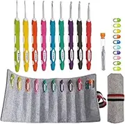 Ergonomic Crochet Hooks with Roll Felt Bag, 29pcs Crochet Hooks Set with Long Soft Grip Handle for Arthritic Hands, Size from B to J