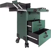 [Gkaikpe] Makeup Train Case,Travel Makeup Trolley, Rolling Makeup Train Case with Drawers Travelling Trolley Box, Professional Cosmetic Cases, with Lock Wheels, Green, 40x24x70cm