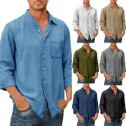 Mens Shirts Single Breasted Plain Button Long Sleeve with Pockets AU