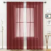 SpaceDresser Sheer Voile Window Treatment Rod Pocket Curtain Panels for Kitchen Bedroom Living Room Drapes Sunlight Filtering Privacy Semi Home Decor Assorted Colors Sizes (Burgundy, 52 W x 54 L)