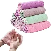 EZONEDEAL 10Pcs Household Kitchen Towels Absorbent Dishcloths Coral Velvet Thickened Towels Machine Washable Quick Drying Wipe Dishcloth Towels Rags for Home Cleaning in Assorted Colors