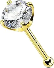 [OUFER Body Piercing] Nose Piercing Nose Stud 14K Gold Nose Bar Clear 1.5/2/2.5/3 mm CZ Nose Rings Bone Studs 22G Nostril Piercings Tiny Nose Piercing Jewellery for Women Men