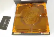 VERSACE BY ROSENTHAL,GERMANY "MEDUSA PRISMA AMBER " CRYSTAL ASHTRAY, 6 1/4 INCH