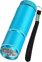 Mini 9 LED Glow in Dark Flashlights, TUNGHEY 1Pack Rubber Coated Handheld Flashlights with Straps, Aluminum Portable Lights for Camping, Hiking, Emergency (Not Included 3AAA Battery) (Blue)