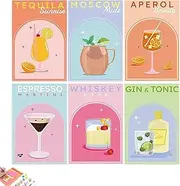 YANGUN Painting by Numbers Cocktails, 6 Pieces for DIY, Hand-Painted Oil Painting Set for Adults and Beginners as a Gift with Brush and Acrylic Paints 15 x 20 cm, Modern Bar Mixology Art Series