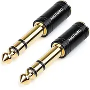 ANDTOBO 6.35mm 1/4 inch Male to 3.5mm 1/8 Female Stereo Audio Jack Pure Copper Adapter for Headphone, Amp - 2 Pack（Black）