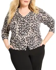 Nic+Zoe Plus Wild Dot Buttoned Up Pullover Sweater