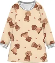 [GAIGEO] Little Girls Dresses Cute Bear Brown Long Sleeve Girl Dress A-Line 2T, Winter Thick Fabric, Cute Poodle Brown, 4 Years