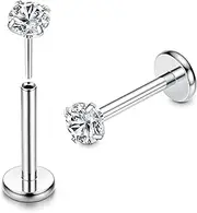 [Kakonia] 2Pcs G23 Titanium Labret Studs Opal CZ Lip Piercing Jewellery Threadless Push in Medusa Monroe Piercing Lip Nose Earring Piercing Studs Conch Tragus Helix Piercing Jewellery