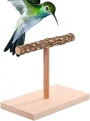 Bird Perch Stand - Portable Parrot Resting Perch, Lightweight Bird Play Toy | Natural Wood T-Shaped Stand, Tabletop Bird Perch for Cockatiels, Parrots, Macaws, Budgies, 3.94x3.94x4.53 Inches