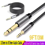 9FT 3.5mm 1/8" to 6.35mm 1/4" Male TRS Stereo Audio Aux Adapter Conversion Cable