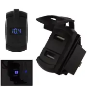 Blue LED Digital Voltmeter Waterproof Jack Style Car Table 2-USB Socket Charger