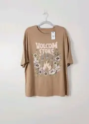 Volcom Short Sleeve Time To Boogie Tee Medium Skulls Skeleton Brown Oversized