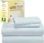 Striped Bed Sheets Full Size - 100% Cotton Sheets Set, Luxury 400 Thread Count S