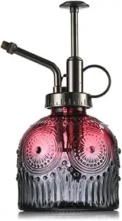 Glass Plant Mister Spray Bottle, 16CM Tall Vintage Plant Spritzer Watering Can, Succulent Watering Bottle with Top Pump, Small Plant Sprayer Mister for Indoor Outdoor House Plant (Red and Gray)