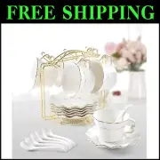 Luxury British Porcelain Tea Cups and Saucers with Butterfly Handles Set of 6