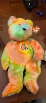 TY Beanie Buddy - PEACE the Ty-Dyed Bear (dark version) (14 inch) Buddies