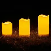 [hoomjee] Solar Candles Outdoor Waterproof with Timer, Rechargeable Outdoor Solar Powered Candles, Sensor Dusk to Dawn,Lantern,3"X4"5" 6" Set of 3