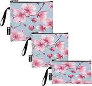 RPLIFE Pink Cherry Blossom Flowers Snack Bags and Sandwich Bag Reusable Washable Food Storage Pouch with Zipper for Kids Students Adults (Set of 3: S/M/L)