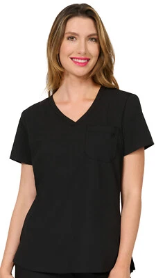 Evolution Scrubs Women's Performance V-Neck Tuck In Top, NWT, Black, M