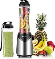 La Rêveuse Mix&Go Electric Blender Smoothie Mixer Blender 300 Watt Personal Size with 2 BPA-Free Portable Travel Sports Bottles (550 ml), Pink (Silver)