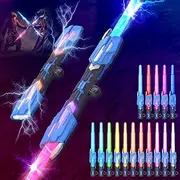 [Skirfy] Lightsabers for Kids,2 in 1 Lightsabers RGB 16 Lights Rechargeable Lights Up Saber with FX Sound and Telescopic Handle Boys Gift（Blue）
