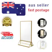 6Pcs CLEAR ACRYLIC SIGN HOLDER With Gold Borders Double Sided Table Menu Holders