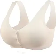 [Generic] Mom Bra Breathable Trim Front Adjustable Lace Bra Closure Sports Women's Strapless Bra for Women Plus Size (Beige-d, XL)