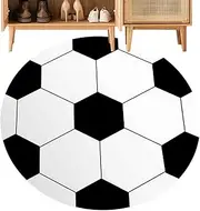 Round Rug for Kids,Non-Slip Area Rug with Soccer Design - Machine Washable Circular Rug for Dining Room Nursery Kids Classroom