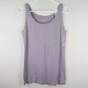 Ann Taylor Loft Womens M Soft Stretchy Gray Tank Top Sleeveless Layer Mesh Trim