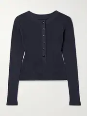 [Citizens of Humanity] Citizens of Humanity - Varra Ribbed Jersey Henley Top - Navy - small small Blue