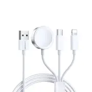 Joyroom S-IW008 3-in-1 Watch Magnetic Wireless Charger USB-A to Lightning, Type-C Fast Charging Cable, 1.2m, White