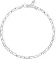 [Amberta] Solid 925 Sterling Silver Paperclip Bracelet for Women Men | Italian Paperclip Link Chain Bracelet | Silver Link Charm Bracelet 7 8 inch