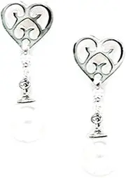 [JewelryWeb] 14k White Gold White 6x6mm Freshwater Cultured Pearl CZ Love Heart Screw Back Earrings 20x7mm Stud Earring for Women