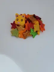 CAT Fall Miniature Figurine Yellow Tabby CAT Playing in Leaves HANDMADE