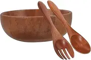 KOCKSHION 1Set Wood Salad Bowl Set with Spoon and Fork Natural Acacia Fruit Serving Bowl for Home Use Lightweight Wooden Bowls with Smooth Edges for Salad Soup and Noodles