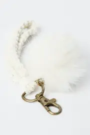 White Braided Wristband Keychain Pom Pom - Size ONE, Women's Gift