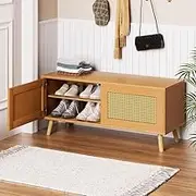 Artiss Shoe Cabinet, 2-Tier Rattan Storage Rack Cabinets Bench Box 10 Pairs Drawers Organiser Shoes Shelf Drawer, Cupboard Hallway Home Decor Bedroom Furniture Display Wardrobe Sturdy Construction
