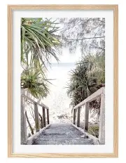[Profile Australia] Australian Made Wategos Beach Stairs Art Print A2 in Natural Frame