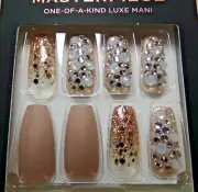KISS Masterpiece Luxe mani NAILS GLUE ON Matte Light Brown Jeweled LONG