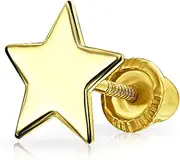 [Bling Jewelry] Tiny Minimalist Real 14K Gold Helix Cartilage Ear Lobe Piercing Daith Solid Star 1 Piece Stud Earring For Women Teen Screw back