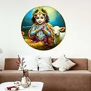Done With Love Store Radha Krishna Wall Painting for Wall Decoration with Frame Sparkle Glossy Round Golden Framed Large Painting Office, Living Room, Bedroom, Home Decoration (40x40 Cm CH-RKR8)