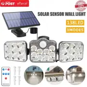 138 LED 3 Head Solar Motion Sensor Light Outdoor Garden Wall Security Flood Lamp