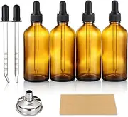 4 Pack, 100ml Dropper Bottles with 2pcs Glass Pipettes(1ml) - Essential Oils Bottles for Health, Personal Care & Beauty - 3.4oz Thick Dark Amber Glass Tincture Bottle with Eye Droppers, Leakproof