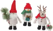 Melrose Set of 3 Santa, Snowman and Moose Plush Christmas Tabletop Figures 10.5"