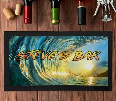 Personalised Bar Mat Runner Kitchen Table Mat Wave Sunset