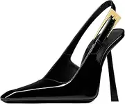 [YIYA] Slingback Heels Pumps Shoes for Women with Buckle Strap Slip On Closed Pointed Toe Stiletto High Heel Wedding Party Casual Dress Backless Mules Sandals