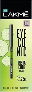 Lakme Eyeconic Insta Cool Kajal, Black, Cooling Kohl Liner with Cucumber, Twist Up Pencil - Waterproof, Smudge Proof & Long Lasting Eye Makeup, 0.35 g